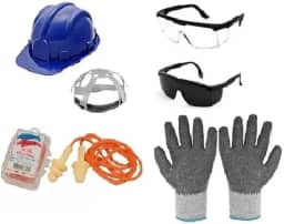 Kit Obras Capacete + Óculos + Protetor Plug + Luva Corrugada Azul