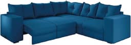 Sofá de Canto Retrátil 5 Lugares Veludo New Qatar Azul Selmer