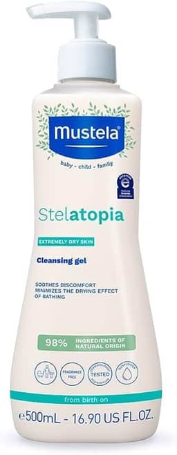 Mustela Stelatopia Gel Lavante 500 ml - Sabonete Líquido Sem Fragrância para Peles Secas e Extremamente Ressecadas - Lava Sem Ressecar a Pele - Seguro para Bebês, Crianças e Adultos - Stelatopia