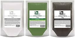 Kit Argilas Branca, Verde E Preta 1kg - Dermare 100% Puras