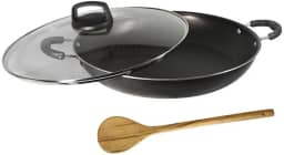 Paella Tacho N32 Antiaderente com Tampa Vidro + Colher Preta