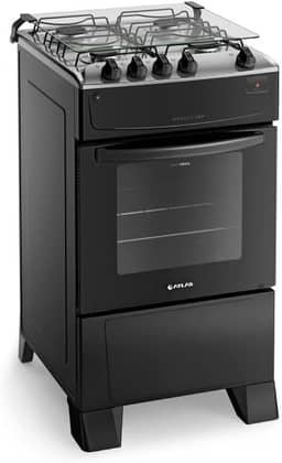 Fogão 4 Bocas Preto com Mesa Inox Atlas Mônaco Top Bivolt