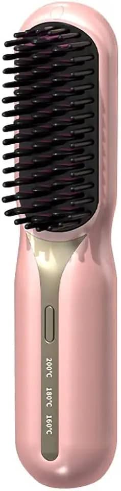 Mini Escova Alisadora De Cabelo Portátil Sem Fio USB (Rosa)