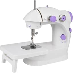 Mini Máquina de Costura Reta Portátil Bivolt Compacta com Mesa Extensora 110V/220V - 2 Velocidades com Pedal, Fonte e Manual