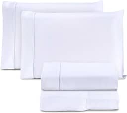 Jogo de Cama Casal Padrão Percal 400 Fios Ponto Palito 04 Peças, Antiácaro, Não faz bolinha Toque Extra Macio – Branco