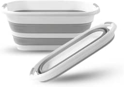 Balde Retrátil de Silicone 26 Litros Regular com Alça Dobrável Fácil Armazenagem Multiuso Branco e Cinza Premium