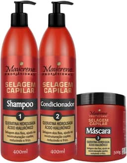 Kit Selagem Capilar Maycrene Profissional Shampoo 400ml Condicionador 400ml Máscara 500g Sem Adição de Sal
