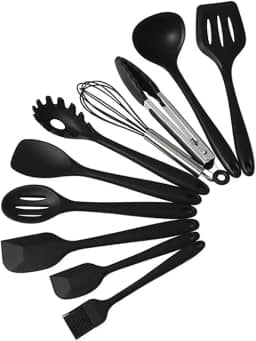 Conjunto Kit De Utensílios De Cozinha 10 Peças Silicone Inox