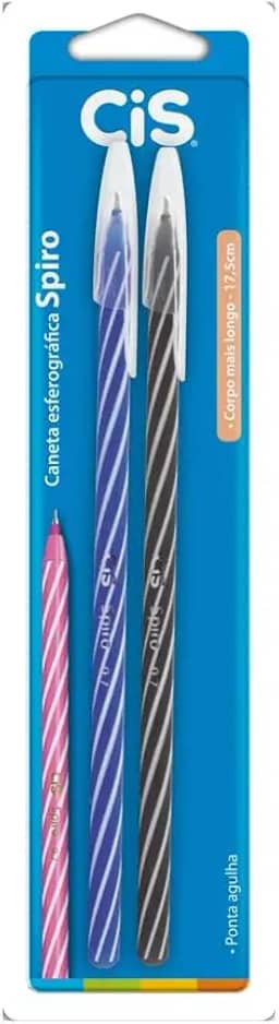 Caneta Esferográfica SPIRO, CIS, Blister c/2 unidades (1 Azul e 1 Preta)