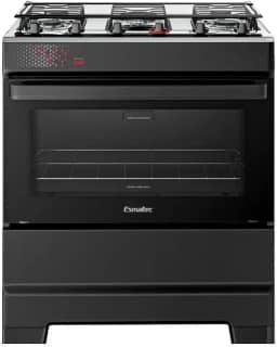 Fogão Esmaltec 5 Bocas Ideal Top Mesa Inox Tampa de Vidro Forno 84 Litros Preto T5IAP Bivolt