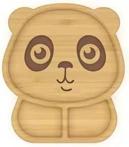 Prato em Bambu De Urso com Divisórias e Ventosa Azul Para Introdução Alimentar Do Seu Bebê.