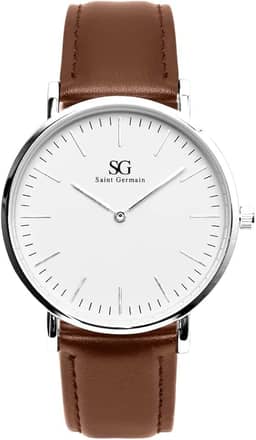 Relógio De Couro Marrom Masculino Saint Germain Bronx Silver Prata 40mm