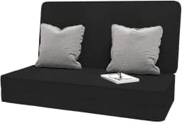 Cama Sofá Dobrável Casal e Solteiro Preto - Modelo Versátil 3 em 1: Sofá, Cama Box e Cadeira Espreguiçadeira, Colchão para Base Cama Box, Sala, Quarto ou Escritório(Solteiro)