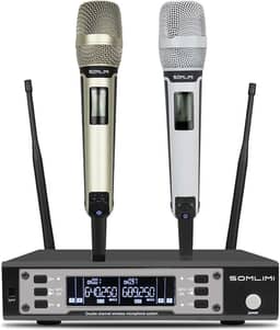 SOMLIMI original EW135G4 Sem Fio Microfone Profissional para Cantares Performances dePalco Karaoke Conferenciada lgreja Palestr (135-White and Gold)