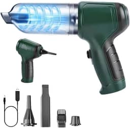 Aspirador de Pó Portátil Sem Fio USB Recarregável 3 em 1 Função Aspirador, Soprador, Inflador, Compacto Ideal para Casa, Carros, Escritório Bateria Durável e Motor 120W Linha Premium (Verde)