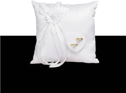 COSLANLEE Almofada de anel de casamento, almofada de anel, laço floral de renda branca e caixa de suporte de anel de coração para cerimônia de casamento 19,8 x 19,8 cm