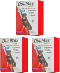 DogMax Plus - Ação 4 em 1 - Remédio para pulgas, carrapatos, vermes e sarna 12 Comprimidos 60kg