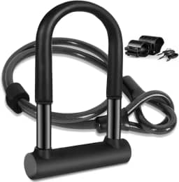 Cadeado U-Lock, Cadeado Bicicleta, Bike U Lock, Cadeado para Bicicleta, Cadeado Bike, Tranca de Bicicleta, Cadeado para Moto Cabo de Bicicleta Flexível de 1,2m e Suporte de Montagem Resistente