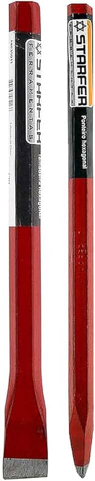 Kit Ponteiro e Talhadeira para Martelete Hexagonal Aço 25cm Starfer