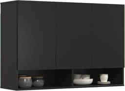 Armário Multiuso Aéreo 3 Portas Milão Parede Suspenso Cozinha Quarto (Preto)