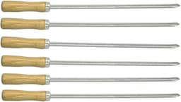 Kit 06 Mini Espeto Espetinho Lâmina Inox Cabo Madeira Churrasco Carne Coração - AMZ
