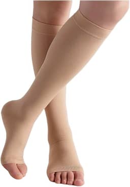 Meia 3/4 de Média Compressão, 20-30mmHg, Pé Aberto Sem Ponteira, Compressão Terapêutica