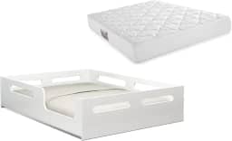 Cama Casal Infantil Montessoriana Educativa Quarto de Criança Baixa e Segura Com Colchão (Branco)