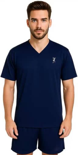 Pijama Masculino Verão Gola V Camisa Manga Curta Short Adulto Davi