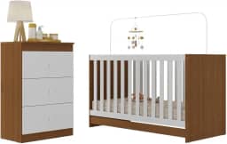 Berço 3 em 1 para Colchão 130 x 60cm com Cômoda 3 Gavetas Doce de Leite Multimóveis Mp4239 Madeirado/branco