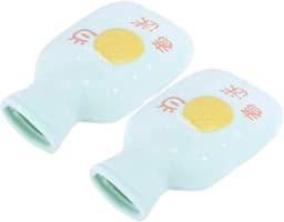 ZJchao Flanela de Borracha Dos Desenhos Animados Garrafa de água Quente Engrossado Portátil Saco de água Quente para Terapia de Alívio da Dor No Inverno 350ml Verde 2 Peças