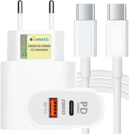 Carregador Turbo 45W Porta Dupla (USB-A + USB-C) + Cabo Ultra Rápido de 1M Premium®, Compatível com iPhone 15, 15 pro, 15 Pro Max, iPhone 16, 16 pro, 16 pro Max, Samsung Galaxy, IOS/Android