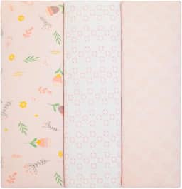 Kit 3 Cueiros Flanelados Dupla Face 100% Algodão – Estampados, Macios, Confortáveis p/Bebê, 80x50cm (Tulipa)