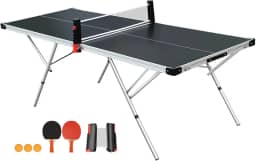 Mini Mesa de Ping Pong, Mesa Ping Pong Dobravel com Kit 1 Rede Retrátil + 2 Raquetes + 3 Bolinhas Bel