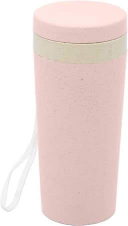 LYOR - Copo Térmico de Bambu e PP Parede Dupla com Alça e Tampa Rosa 310ml