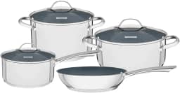 Jogo de Panelas Tramontina Una Ceramic em Aço Inox Fundo Triplo com Revestimento Interno Cerâmico Grafite 4 Peças