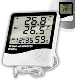 Termômetro e Higrômetro Digital com Sonda Externa, Modelo: HTC-2, Alta Precisão, Memória de Máx e Mín, Relógio Integrado, Display Fácil Leitura, Cabo 90cm, Freezer, Aquário - Qualidade Premium LNSTORE