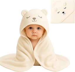 Toalha De Banho Infantil Com Capuz Bichinho Bordado Algodão Toque Extremamente Macio Suave Para Pele do Bebê Recém Nascido (Branco)