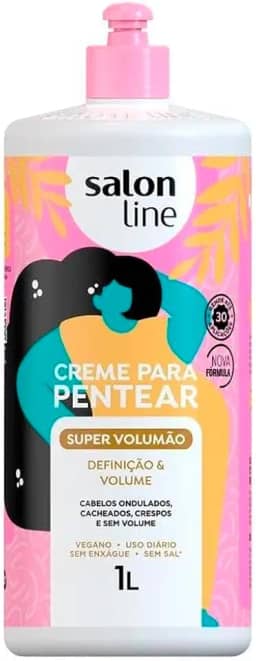 Salon Line, Creme de Pentear, Super Volumão, Definição e Volume, Vegano - Cabelos Cacheados e Crespos, 1 L