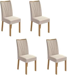 Conjunto 4 Cadeiras Estofadas Apogeu Móveis Lopas Amêndoa Clean/linho Rinzai Bege
