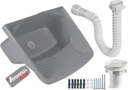 Tanque Plástico Lavar Roupas C/Sifão E Valvula Lavanderia 24l Veronna Cor Cinza Claro