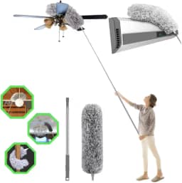 Espanador de Pó Extensível 2,80 Metros Ajustável Haste Flexível Retrátil Limpador de Tetos Armários Ventiladores Persianas Limpeza de Áreas Altas e Locais Difíceis Microfibra Cabo de Aço Inoxidável