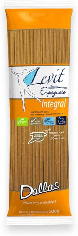 Macarrão Espaguete Integral Levit 500G, Dallas Alimentos, Massa Espaguete De Sêmola Integral Pasta Spaghetti Integrali, Laranja, Sem Colesterol, Vegano, Fonte de Proteínas E Fibras, Alimentação Integr
