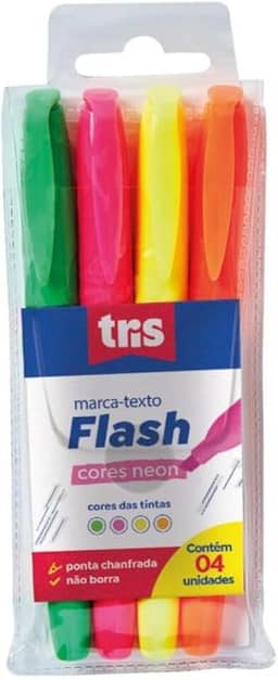 Marcador Fluor, Tris, 7897476627076, Multicor, pacote de 4