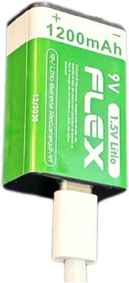Bateria 9v Recarregavel de Litio via Cabo USB-C com Led indicador de carga 1200mAh de Potência