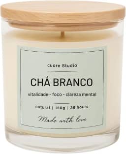 cuore Studio Vela Aromática Chá Branco Natural, 180g, 36 Horas de Duração