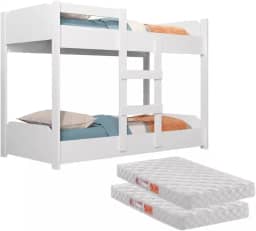 Beliche Infantil 2 em 1 Transforma- se em Minicama 100% MDF com Grades de Proteção e Escada Segurança e Conforto para crianças Acompanha 2 Colchões de 1,50m para mais Praticidade (Branco)