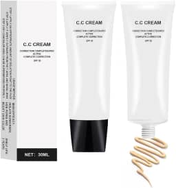 2 peças CC creme tom de pele ajustando com FPS 50, fórmula ativa de correção completa, 30 ml (natural, 2 peças)