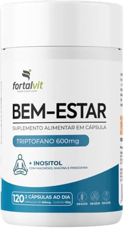L-Triptofano 600mg + Inositol, Magnésio e Vitaminas B3 e B6, BEM-ESTAR - Longa Duração: 2 Meses de Uso,120 Cápsulas, Fortalvit