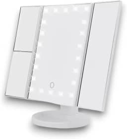 Espelho de Maquiagem LED Dobrável com Regulagem de Luz: Iluminação Tipo Camarim, Touch, Zoom, Portátil para Penteadeira - NEXUS MARKET