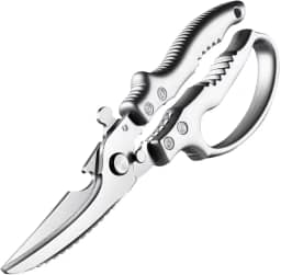 Tesoura de Cozinha Multifuncional em Aço Inox, Profissional, Lâminas Afiadas, Cabo Ergonômico, Trava de Segurança,Corte Preciso para Carnes, Aves, Peixes, Legumes e Uso Doméstico